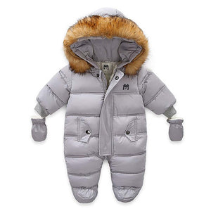 Infant snowsuit with hot sale fur hood